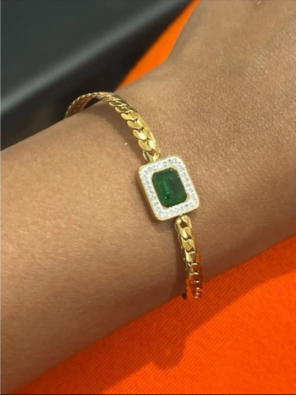 316L Steel Emerald Green Link Gold Bracelet anti tarnish gold plated #520